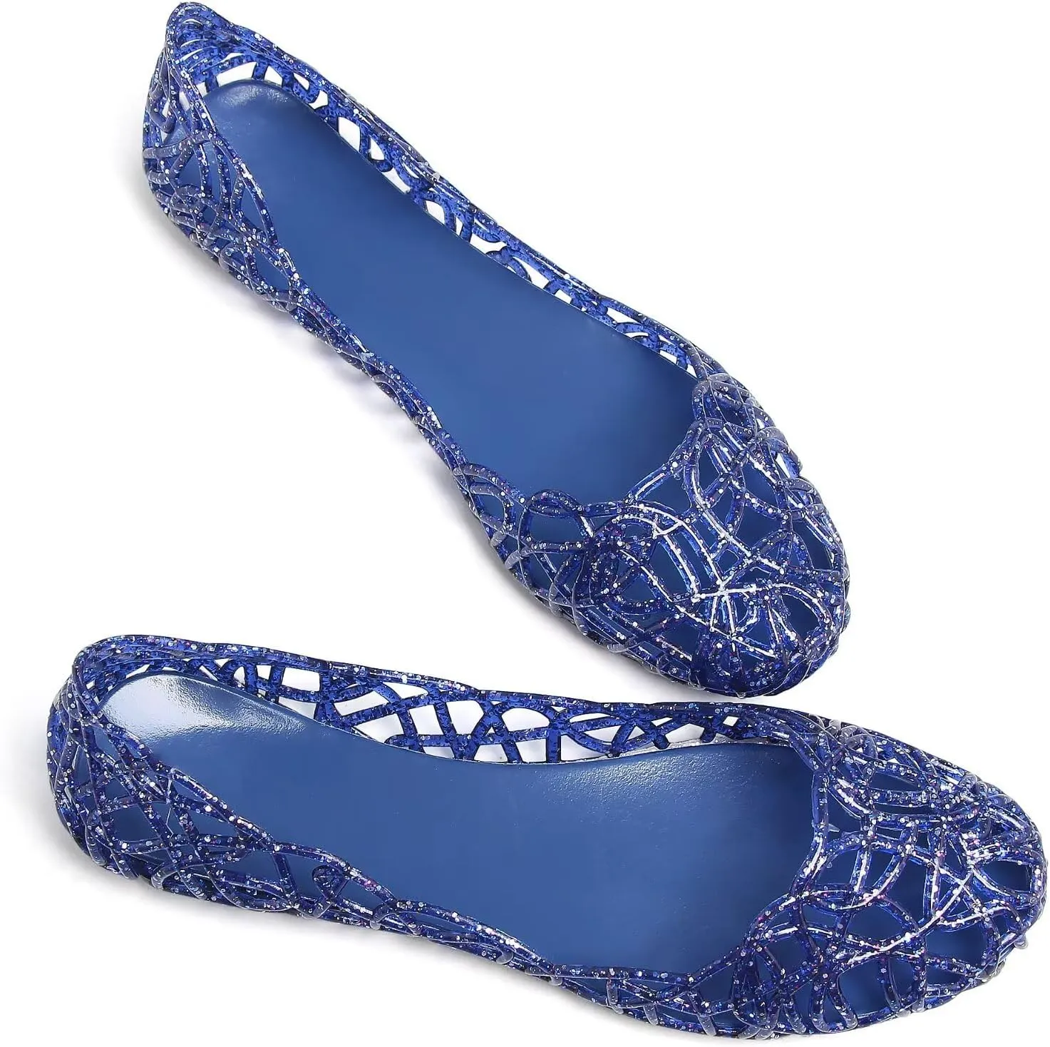 Stunner Women's Beach Jelly Shoes Slip On Crystal Summer Soft Hollow Ballet Flats
