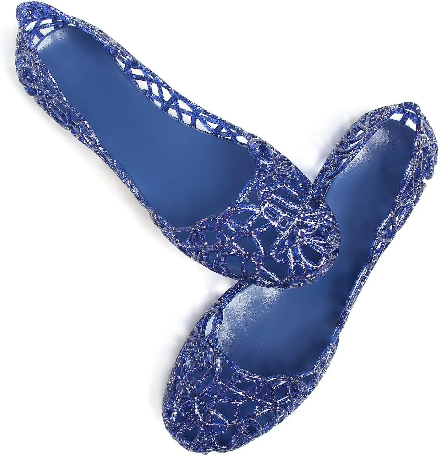 Stunner Women's Beach Jelly Shoes Slip On Crystal Summer Soft Hollow Ballet Flats
