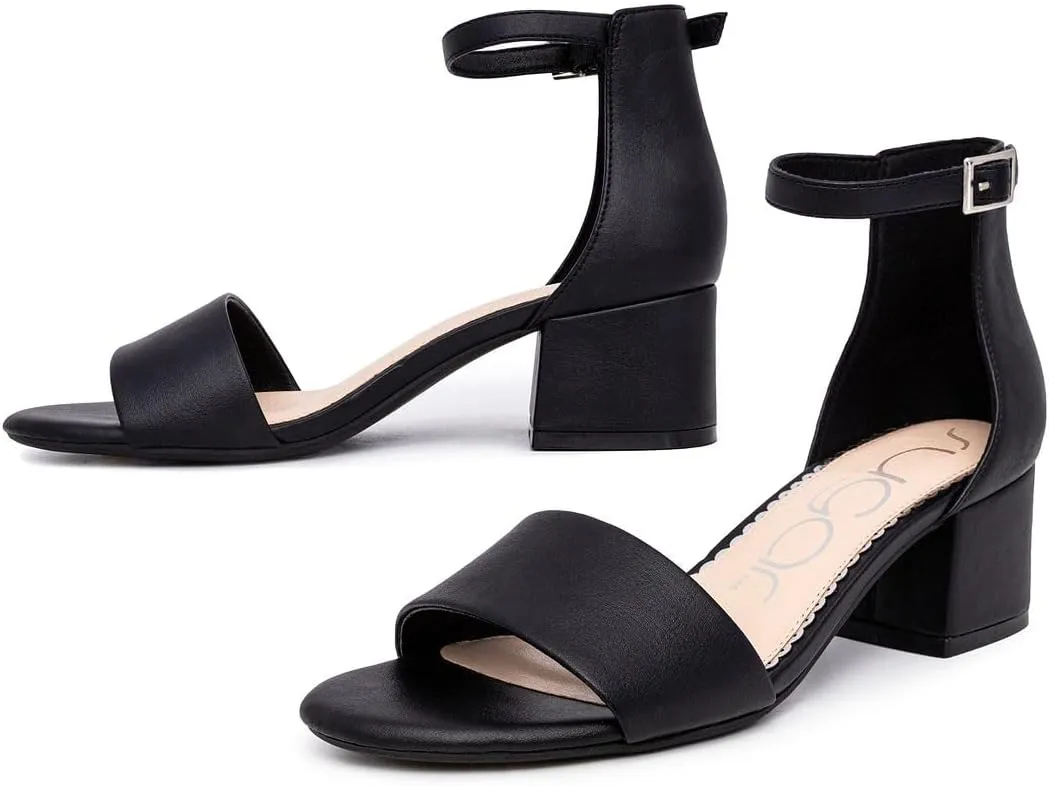 Sugar Women's Block Heel Sandals – Open Toe, Ankle Strap, Comfortable Dress Shoes for Weddings & Casual Wear