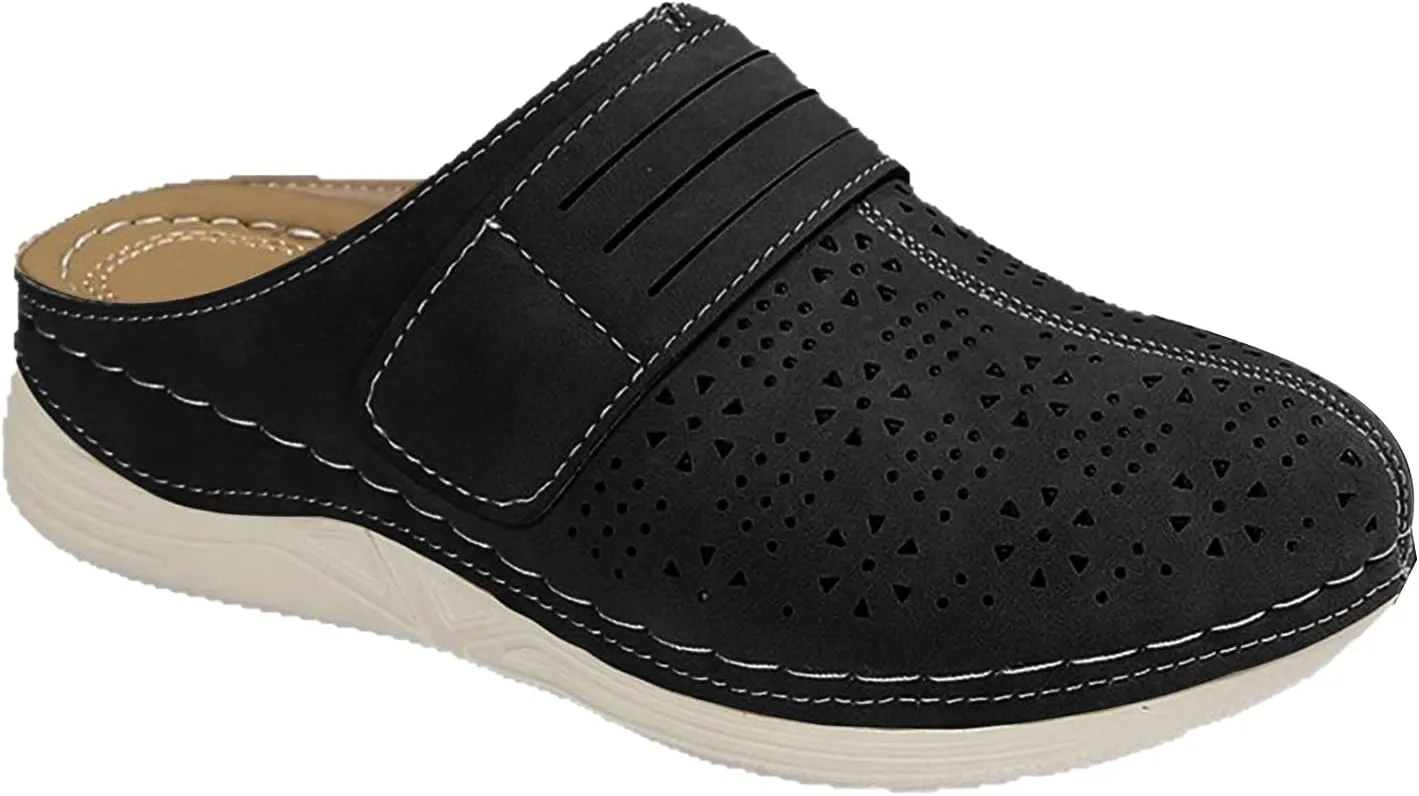 Summer Clogs for Women Comfortable Arch Support Closed Toe Clogs Casual Non Slip Orthopedic Slippers Breathable Mesh Walking Mules Backless Low Wedge Slip on Shoes