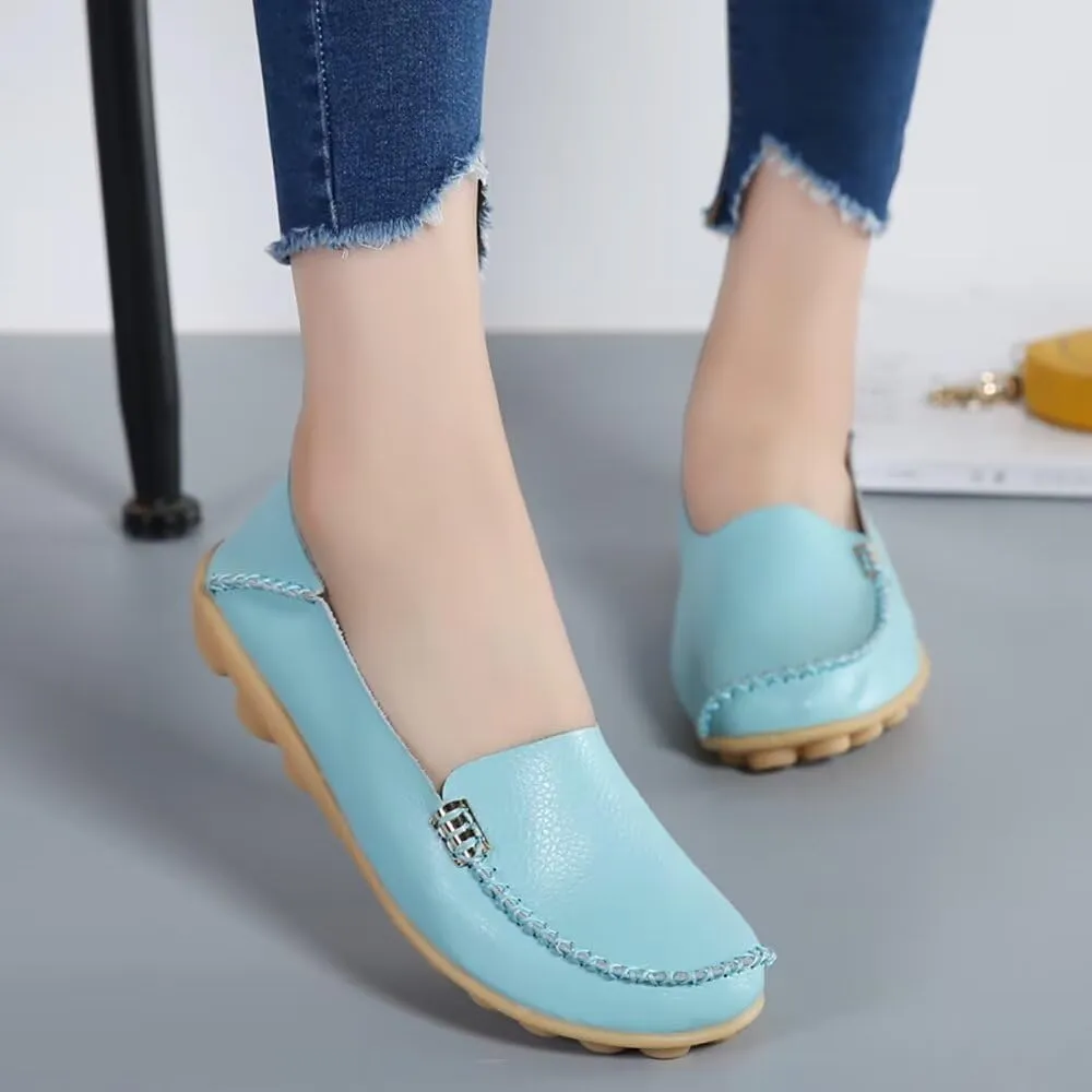 Sunporx Women's Driving Loafers Leather Comfortable Moccasins Breathable Slip On Nurse Loafer Round Toe Wild Walking Fashion Soft Shoes