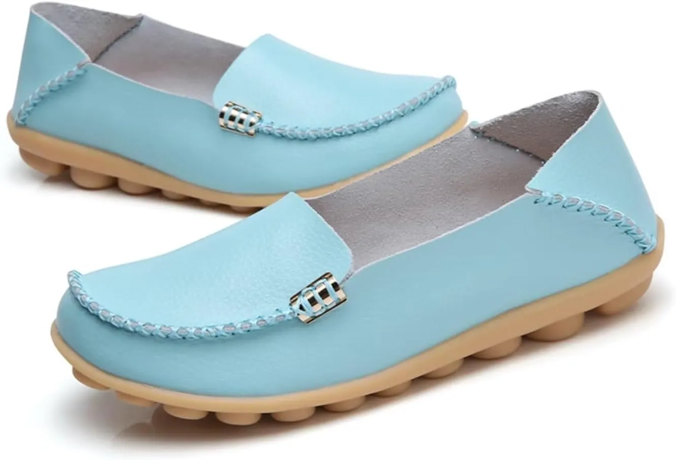 Sunporx Women's Driving Loafers Leather Comfortable Moccasins Breathable Slip On Nurse Loafer Round Toe Wild Walking Fashion Soft Shoes
