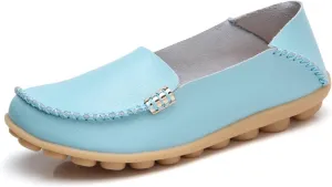 Sunporx Women's Driving Loafers Leather Comfortable Moccasins Breathable Slip On Nurse Loafer Round Toe Wild Walking Fashion Soft Shoes
