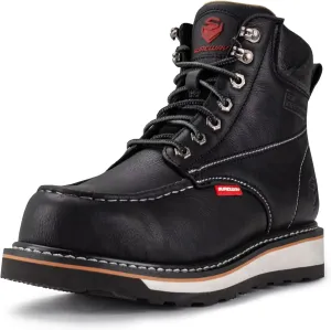 SUREWAY 6” Mens Heavy Duty Steel/Composite/Soft Toe Work Boots for Men,Comfortable & Durable,Goodyear Welt,Full Grain Leather,Oil/Slip Resistant,Wedge Moc Toe Industrial Construction Boots/Shoes