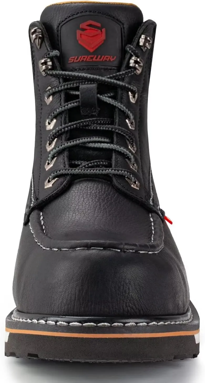 SUREWAY 6” Mens Heavy Duty Steel/Composite/Soft Toe Work Boots for Men,Comfortable & Durable,Goodyear Welt,Full Grain Leather,Oil/Slip Resistant,Wedge Moc Toe Industrial Construction Boots/Shoes