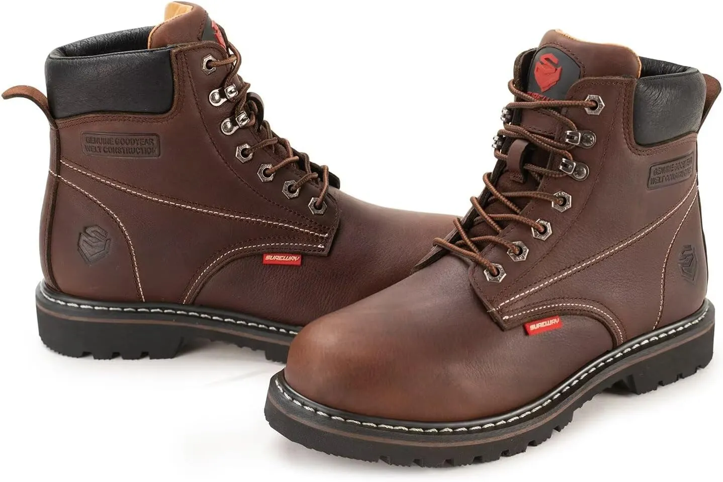 SUREWAY 6” Mens Soft Toe Work Boots for Men,Goodyear Welt,Extremely Comfortable Durable Proved,Superior Oil/Slip Resistant,Thicker Full Grain Leather,EH Safety Industrial Construction Boots