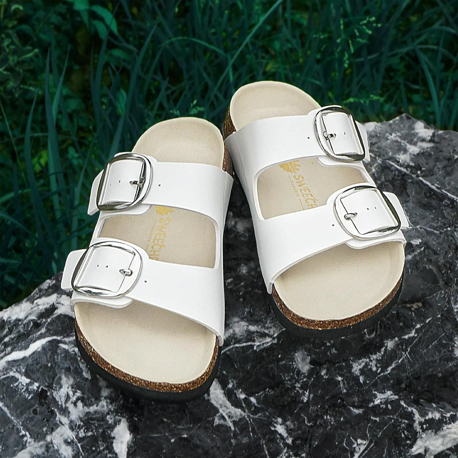 Sweechee Women's Cork Sandals Soft Footbed, Comfortable Slides Shoes for Women