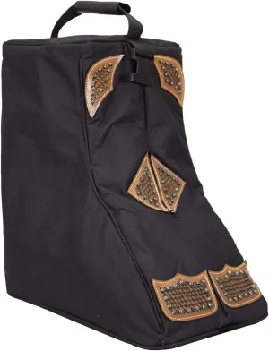 Tahoe Premium Durango Western Boot Carry and Storage Bag - Three Layer Waterproof Padded Construction with Shoulder Strap & Padded Hand Grip - Hand Tooled Basket Weave Leather Accents