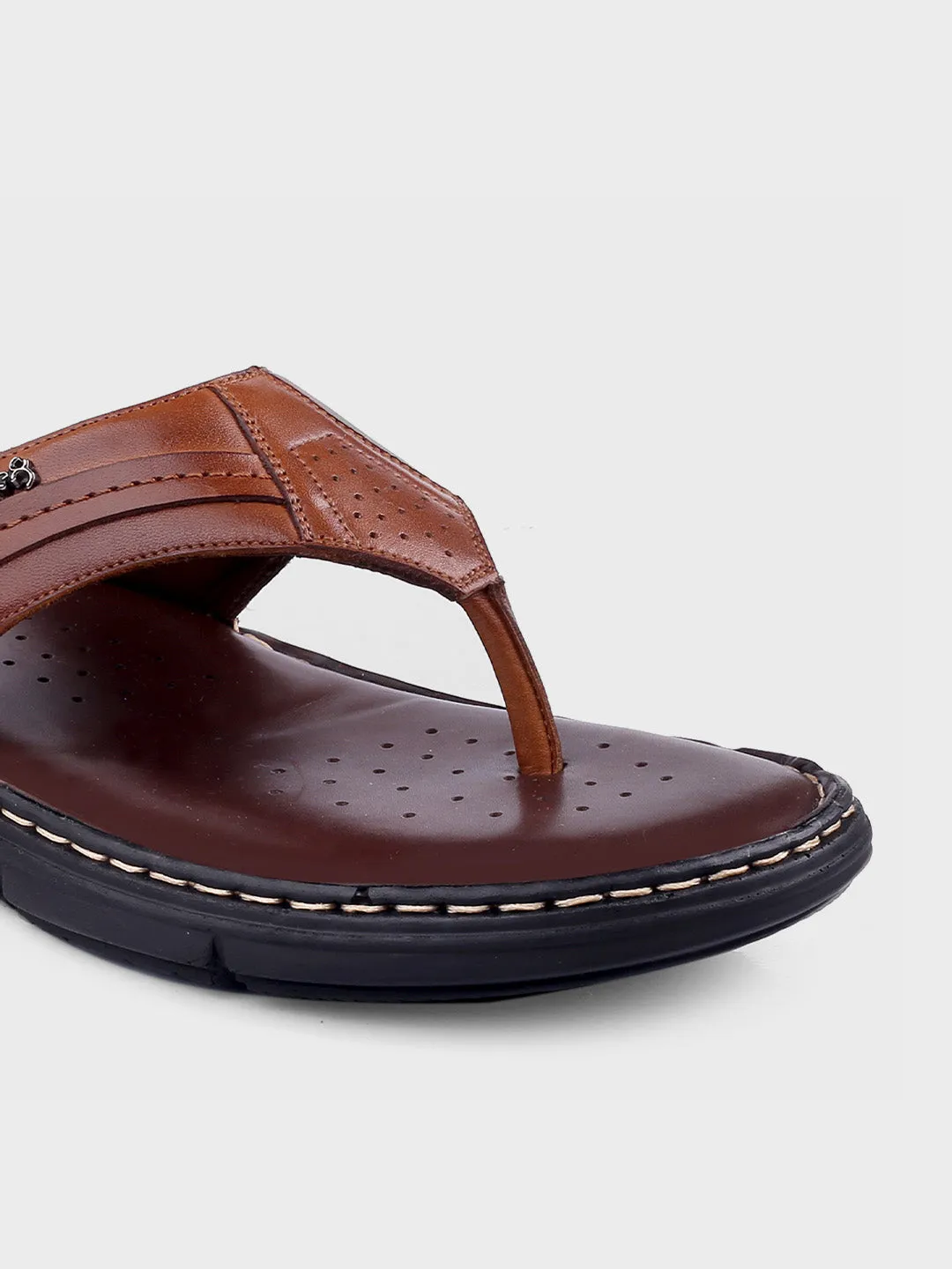 Tan Leather Slip-On Slippers
