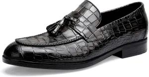 Tassels Loafers for Men, Premium Leather Crocodile Pattern Dress Shoes Slip on Loafers