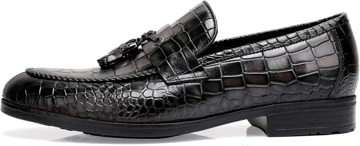Tassels Loafers for Men, Premium Leather Crocodile Pattern Dress Shoes Slip on Loafers