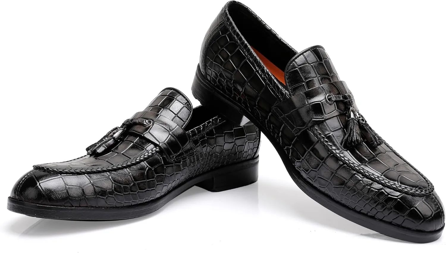 Tassels Loafers for Men, Premium Leather Crocodile Pattern Dress Shoes Slip on Loafers