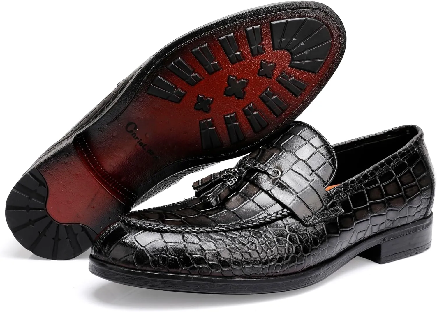 Tassels Loafers for Men, Premium Leather Crocodile Pattern Dress Shoes Slip on Loafers