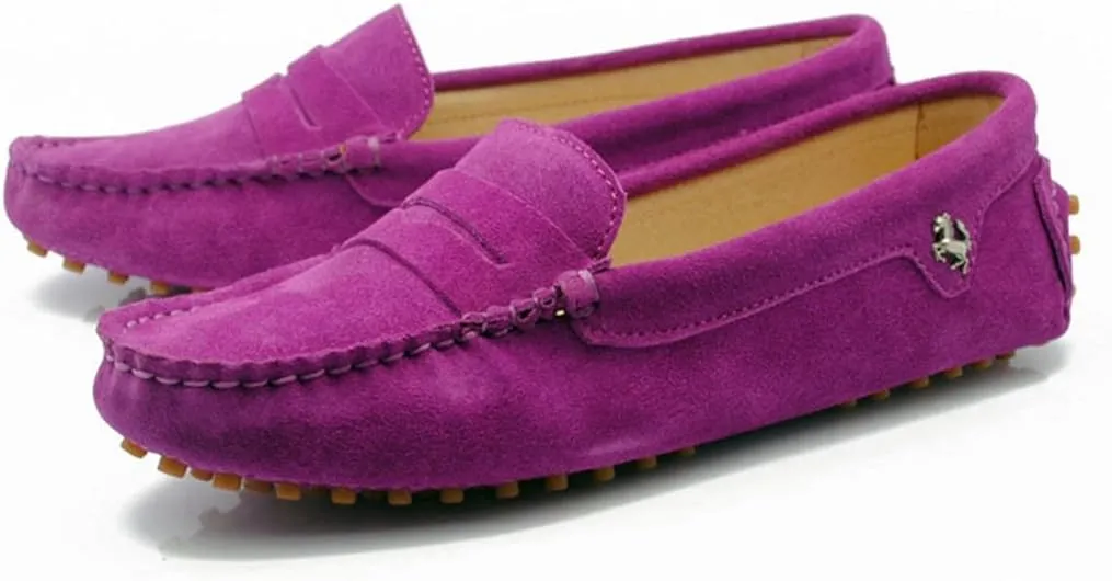 TDA Womens Comfortable Suede Leather Driving Walking Running Boat Loafers Moccasins Flats Multi Colored