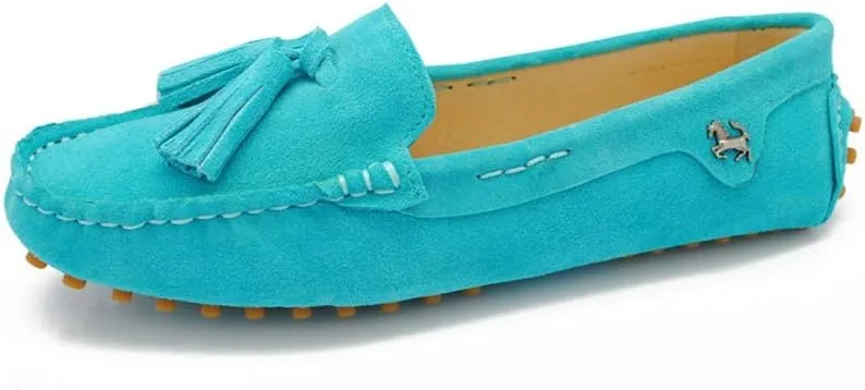 TDA Womens Tassel Leather Slip On Driving Walking Trail Running Loafers Boat Shoes Multi Colored