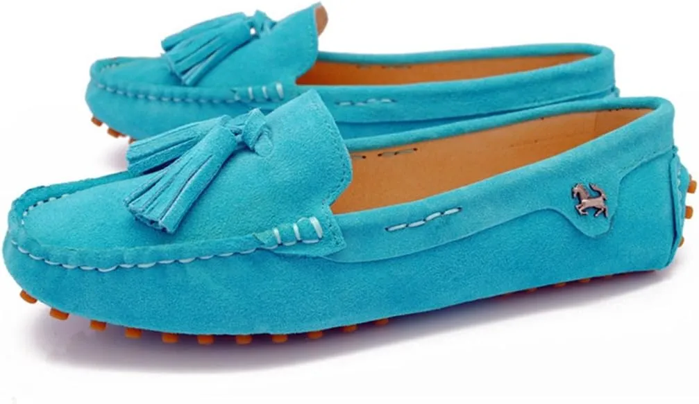 TDA Womens Tassel Leather Slip On Driving Walking Trail Running Loafers Boat Shoes Multi Colored