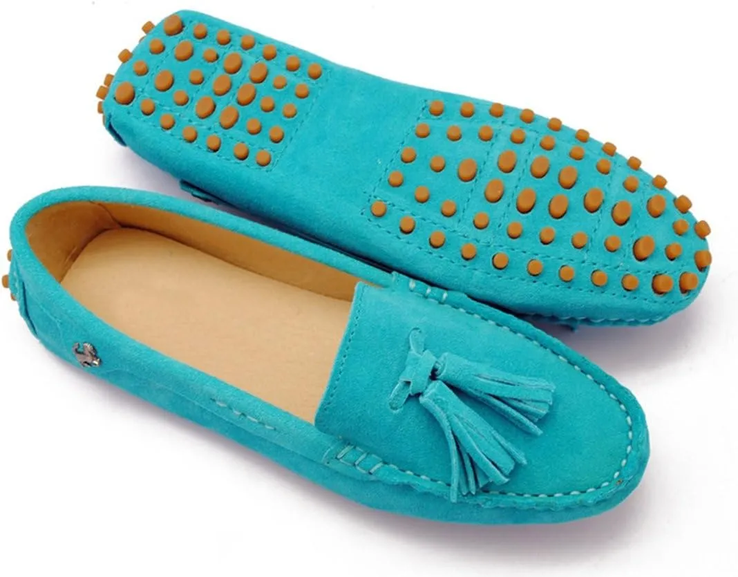 TDA Womens Tassel Leather Slip On Driving Walking Trail Running Loafers Boat Shoes Multi Colored