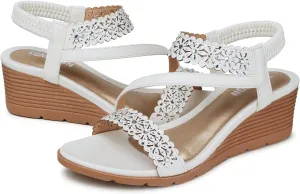 TEMOFON Wedge Sandals for Women Dressy: Summer Open Toe Elastic Ankle Strap - Comfortable Bohemian Low Wedge Sandals