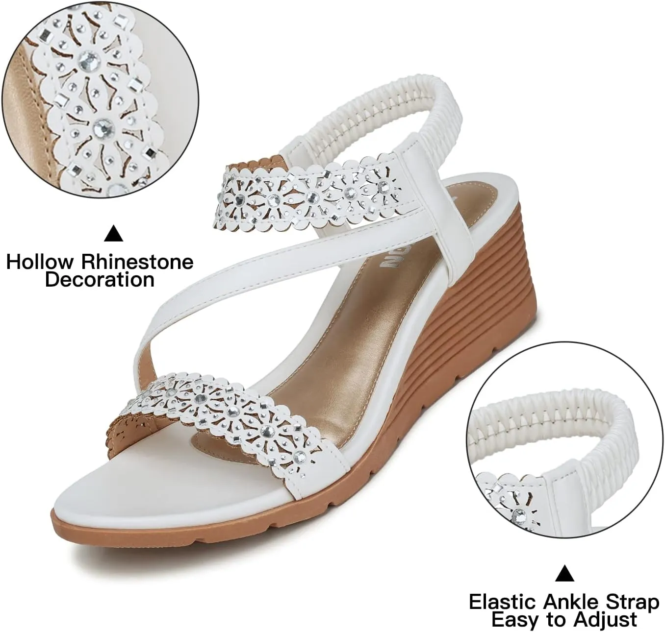 TEMOFON Wedge Sandals for Women Dressy: Summer Open Toe Elastic Ankle Strap - Comfortable Bohemian Low Wedge Sandals