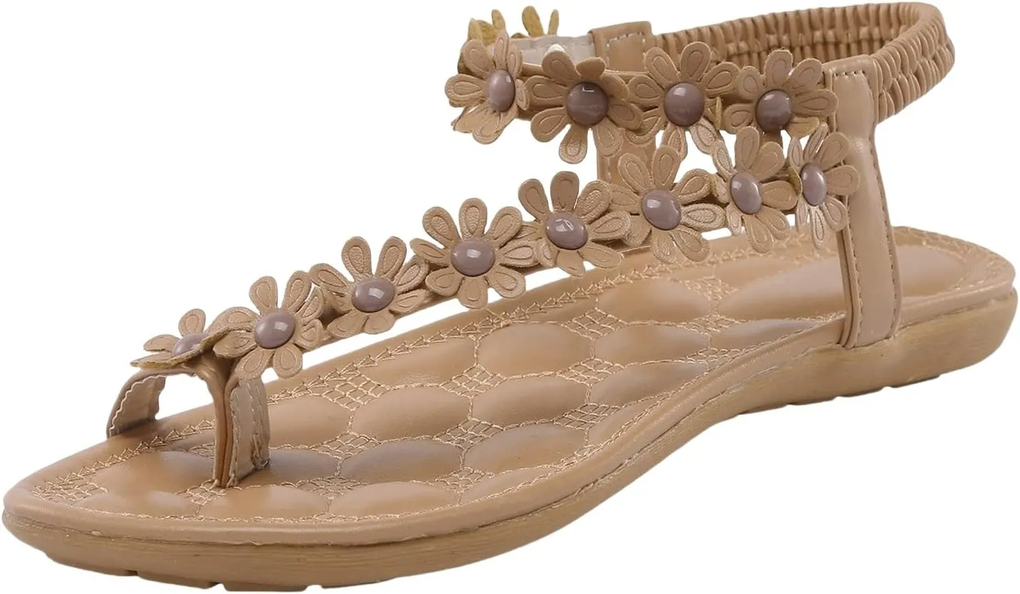 Thong Sandals for Women Beach Summer Dressy Comfortable Flat Sandals Ladies Elegant Solid Color Flowers Flip Flops Adjustable Back Ankle Strap Flip-Flop Thong Shoes