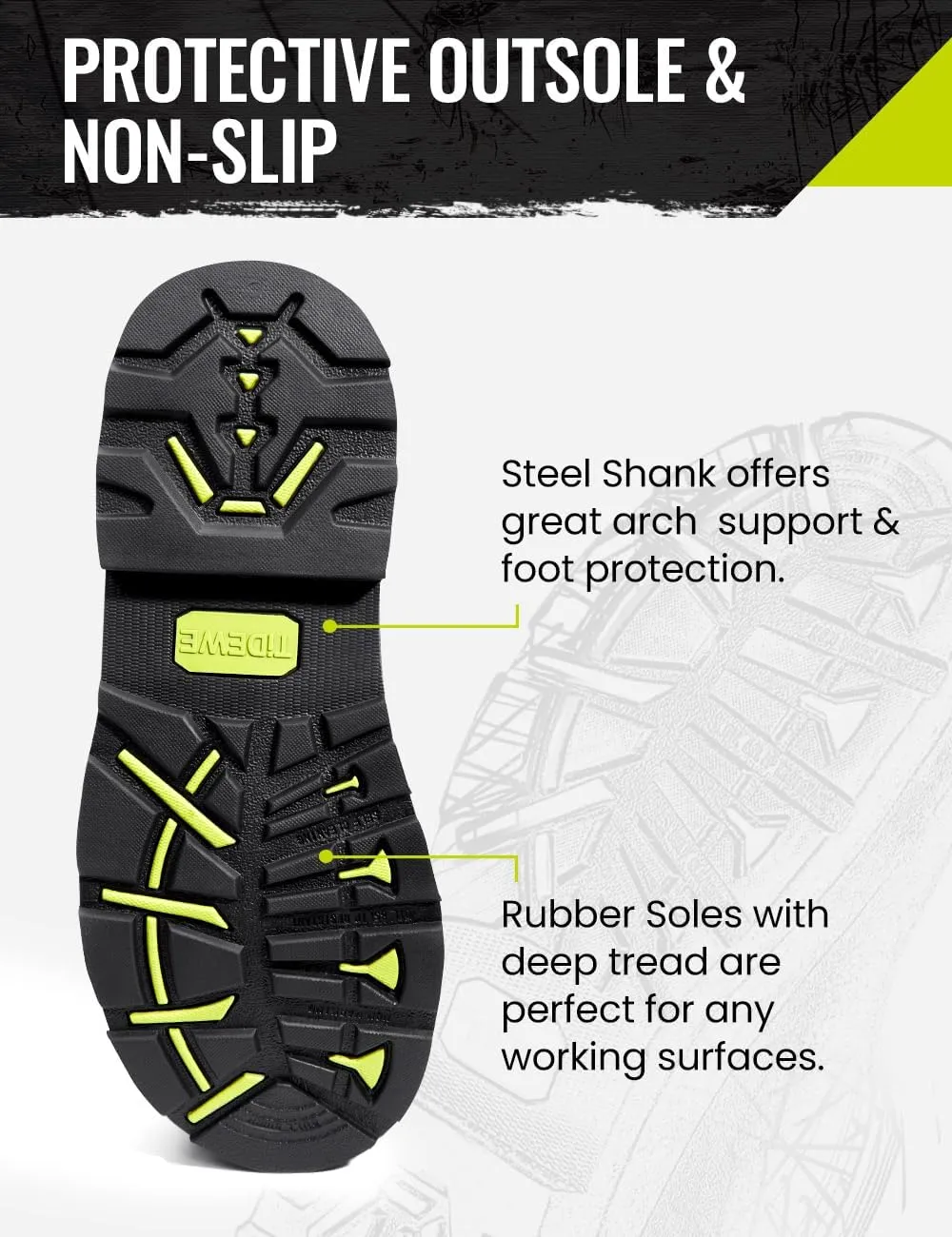 TIDEWE Rubber Work Boot for Men with Steel Shank, Waterproof Anti Slip Hunting Boot, Warm 6mm Neoprene Hunting Mud Boot, Sturdy Black Rubber Boot for Farming, Gardening, Fishing, Size 6-14