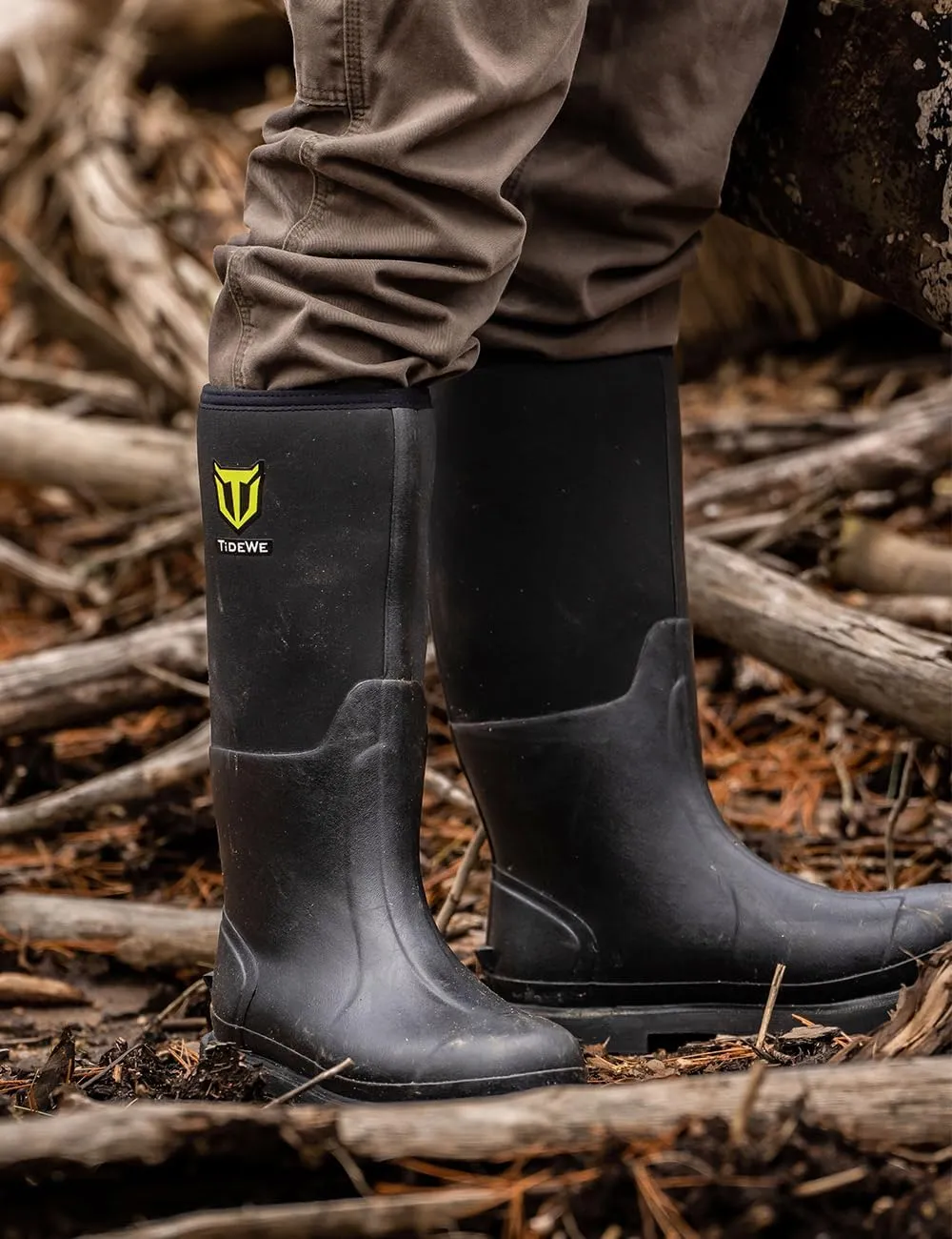 TIDEWE Rubber Work Boot for Men with Steel Shank, Waterproof Anti Slip Hunting Boot, Warm 6mm Neoprene Hunting Mud Boot, Sturdy Black Rubber Boot for Farming, Gardening, Fishing, Size 6-14