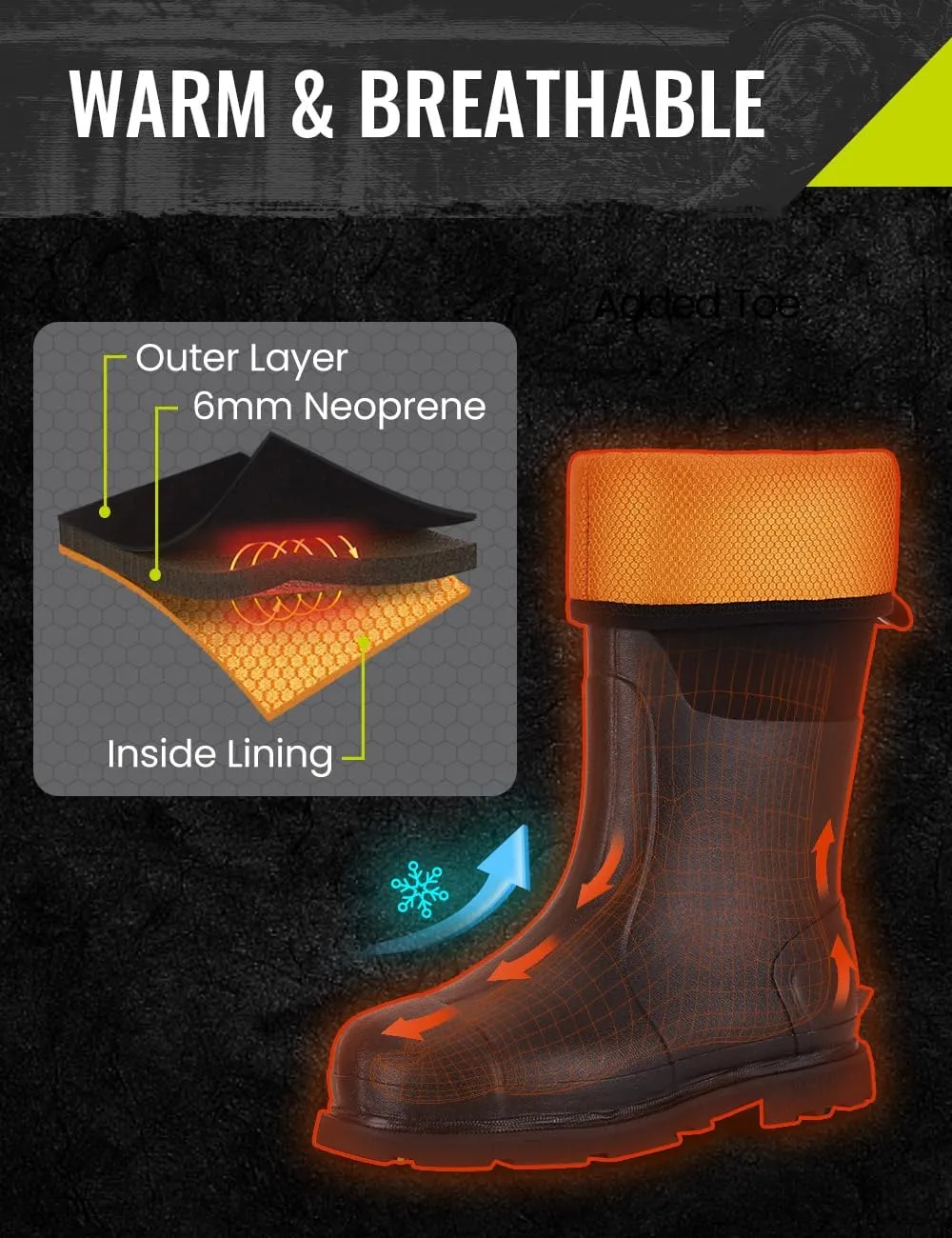TIDEWE Rubber Work Boot for Men with Steel Shank, Waterproof Anti Slip Hunting Boot, Warm 6mm Neoprene Hunting Mud Boot, Sturdy Black Rubber Boot for Farming, Gardening, Fishing, Size 6-14