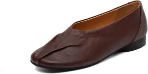 TinaCus Women's Soft Leather Round Toe Plitate Slip On Outdoor Casual Flats Shoes