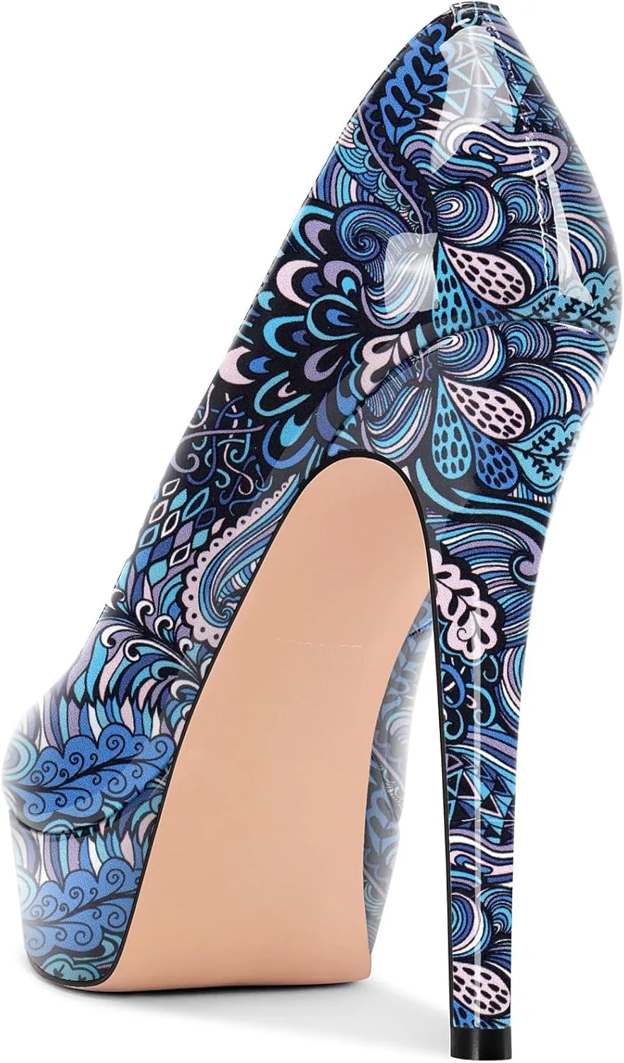 TNYNFBEB Peep Open Toe Stiletto High Platform Heel Pumps Slip-on Prom Party Dress Patent Leather 5.3 Inches Heels