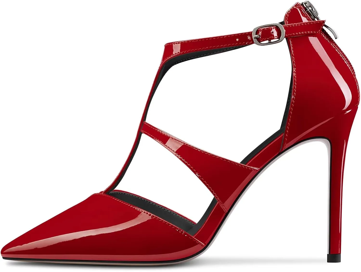 TNYNFBEB Women Stiletto High Heel Close Pointed Toe Pumps T-Strap Zipper Party Office Basic Classic 3.9 Inches Heels