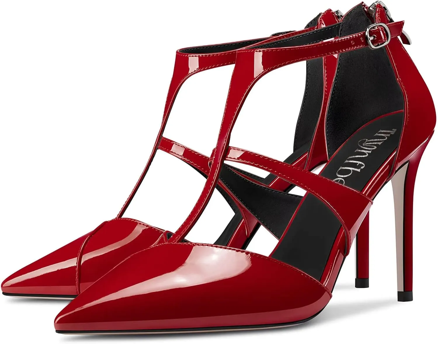 TNYNFBEB Women Stiletto High Heel Close Pointed Toe Pumps T-Strap Zipper Party Office Basic Classic 3.9 Inches Heels