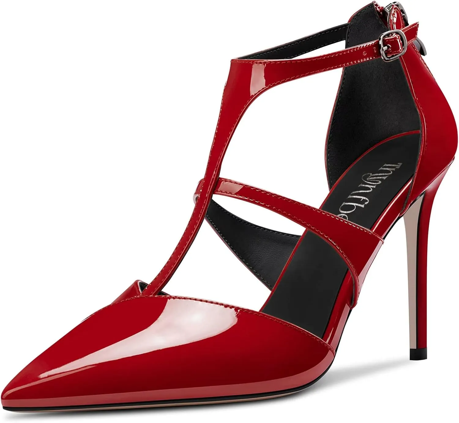 TNYNFBEB Women Stiletto High Heel Close Pointed Toe Pumps T-Strap Zipper Party Office Basic Classic 3.9 Inches Heels