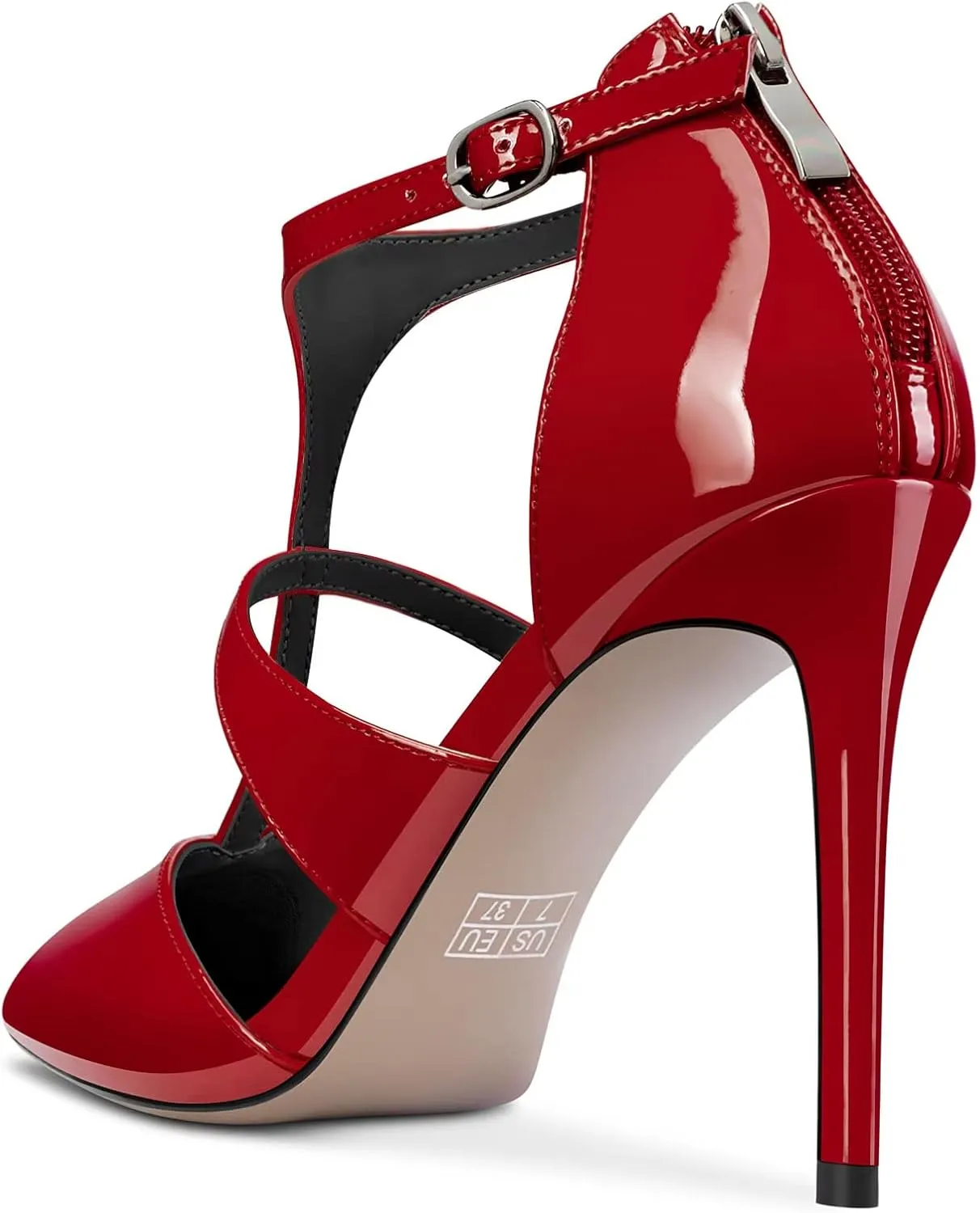 TNYNFBEB Women Stiletto High Heel Close Pointed Toe Pumps T-Strap Zipper Party Office Basic Classic 3.9 Inches Heels