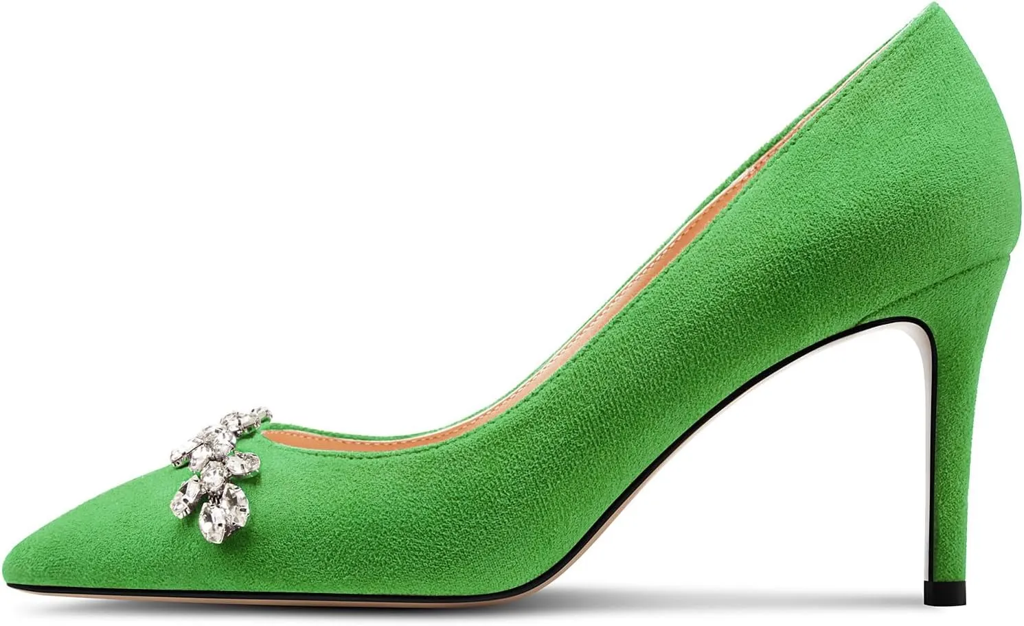 TNYNFBEB Womens Mid Heel Pointed Toe Pumps Slip-on Rhinestone Crystal Prom Wedding Summer Basic Classic Cute 3.2 Inches Heels