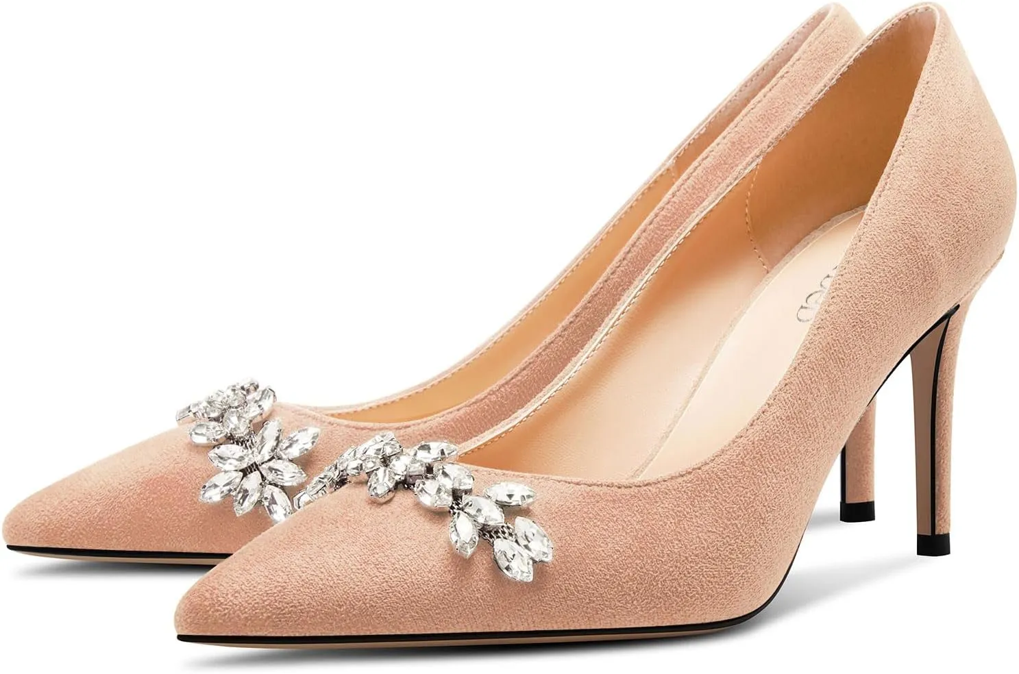 TNYNFBEB Womens Mid Heel Pointed Toe Pumps Slip-on Rhinestone Crystal Prom Wedding Summer Basic Classic Cute 3.2 Inches Heels