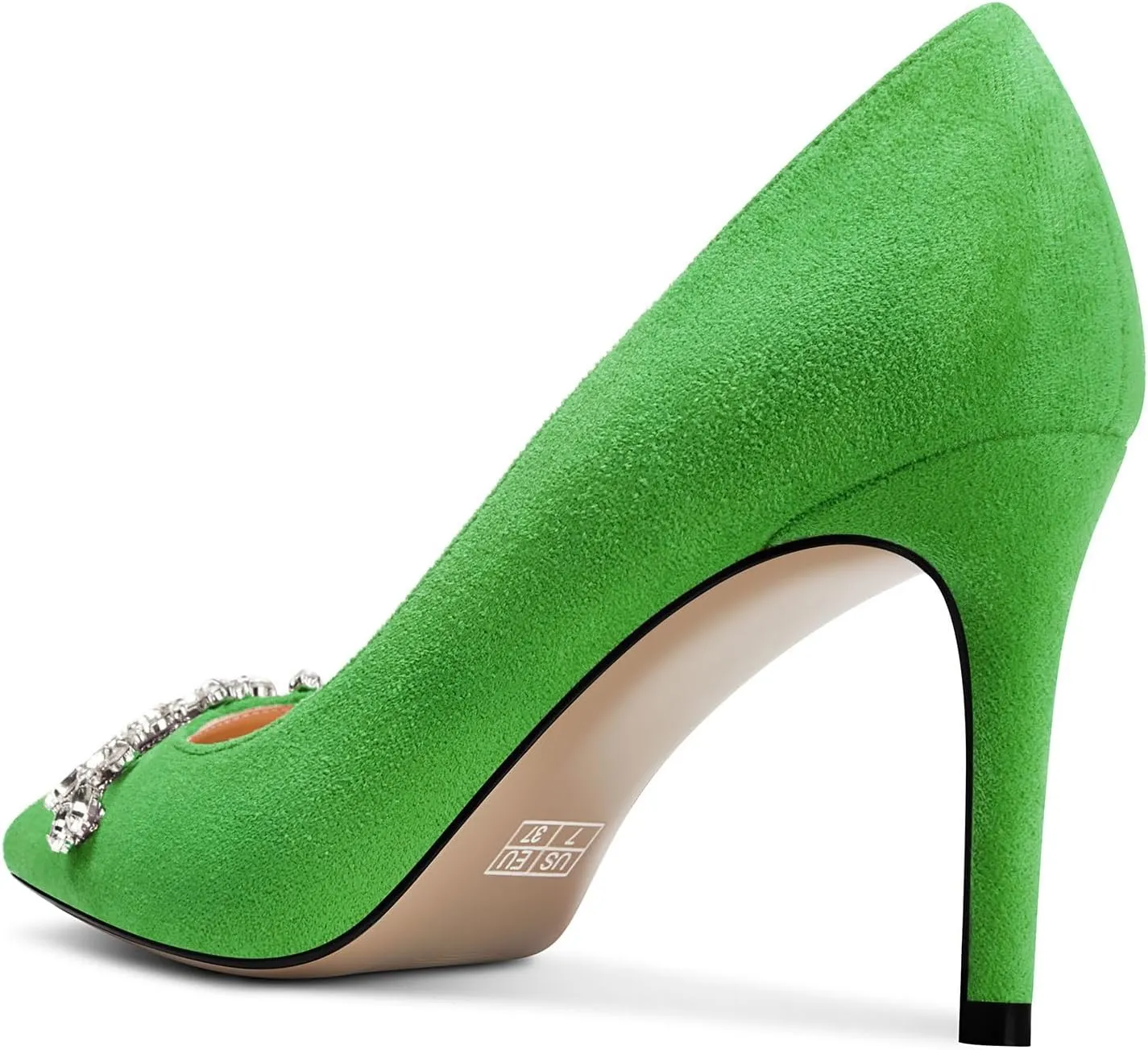 TNYNFBEB Womens Mid Heel Pointed Toe Pumps Slip-on Rhinestone Crystal Prom Wedding Summer Basic Classic Cute 3.2 Inches Heels
