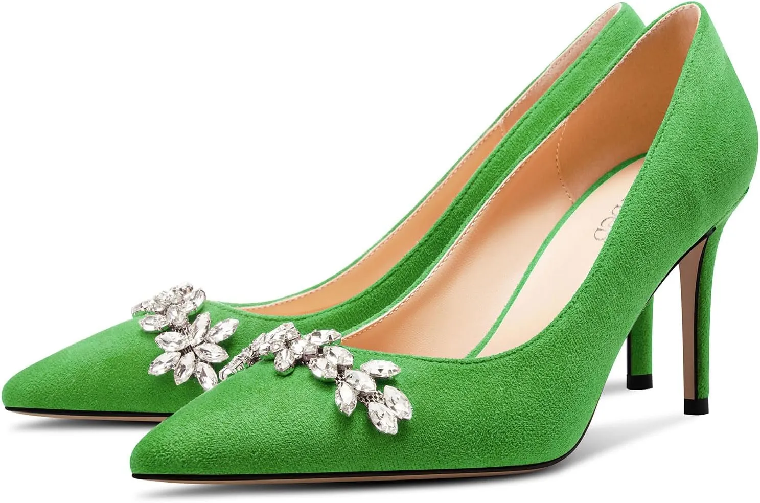 TNYNFBEB Womens Mid Heel Pointed Toe Pumps Slip-on Rhinestone Crystal Prom Wedding Summer Basic Classic Cute 3.2 Inches Heels