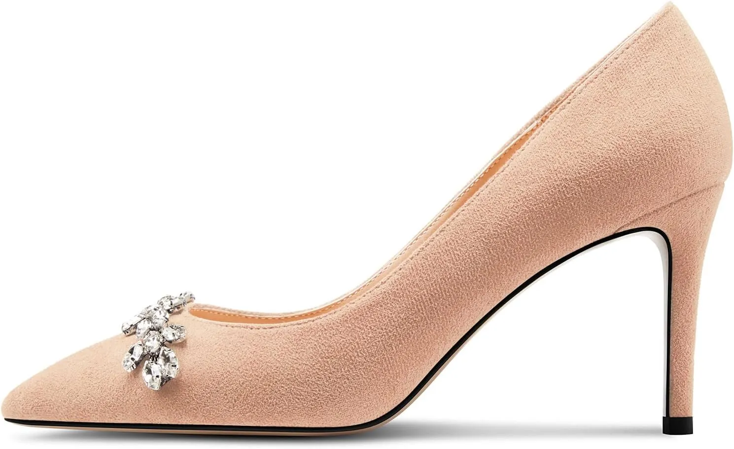 TNYNFBEB Womens Mid Heel Pointed Toe Pumps Slip-on Rhinestone Crystal Prom Wedding Summer Basic Classic Cute 3.2 Inches Heels