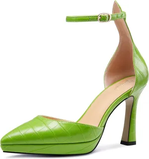 TNYNFBEB Womens Stiletto High Platform Heel Pointed Toe Pumps Ankle Strap Buckle Party Basic Classic 3.9 Inches Heels