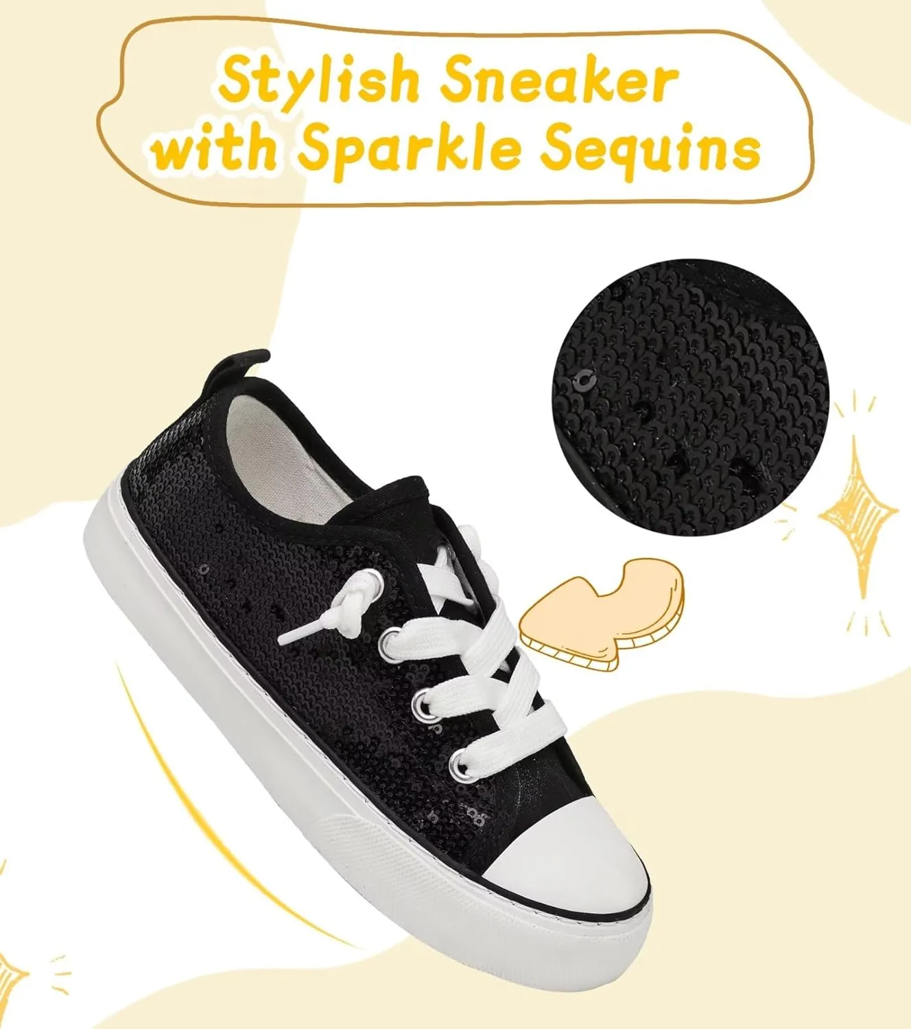 Toddler Kids Canvas Sneakers Sparkle Glitter Sequins Shoes Slip On Soft and Durable