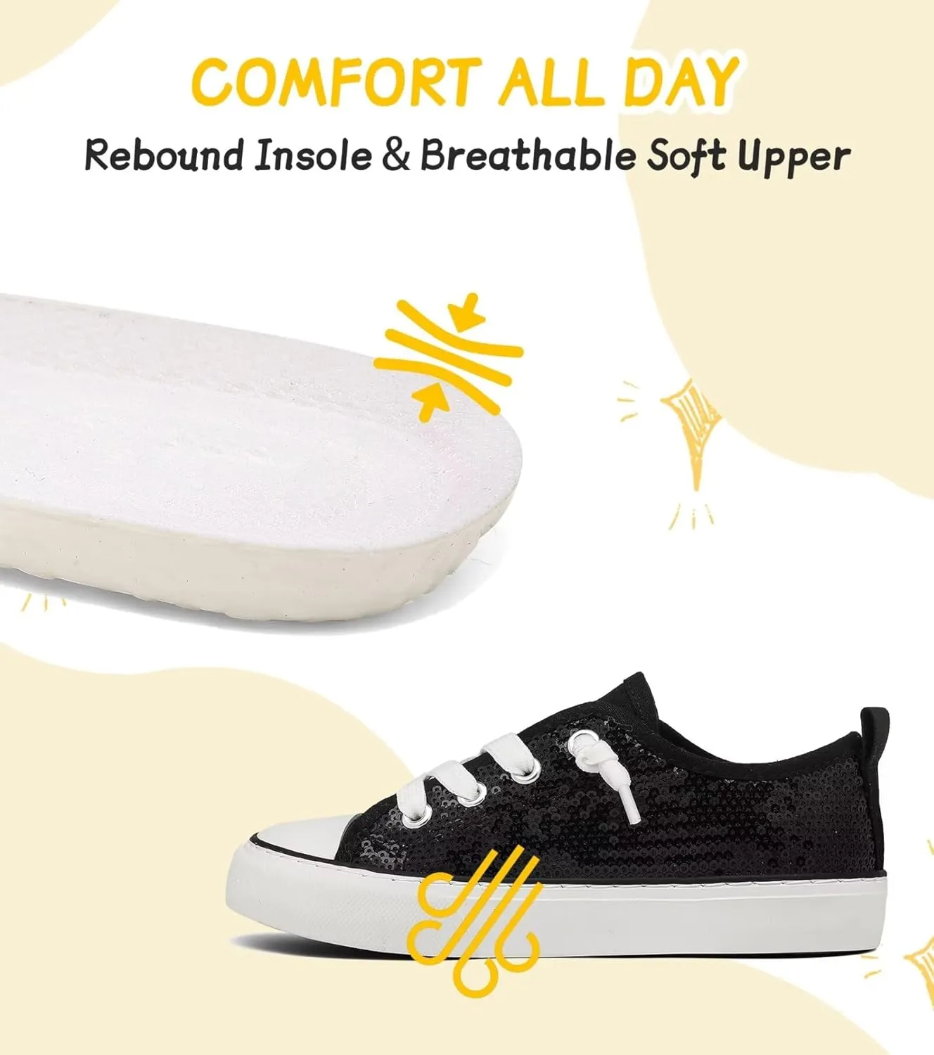 Toddler Kids Canvas Sneakers Sparkle Glitter Sequins Shoes Slip On Soft and Durable