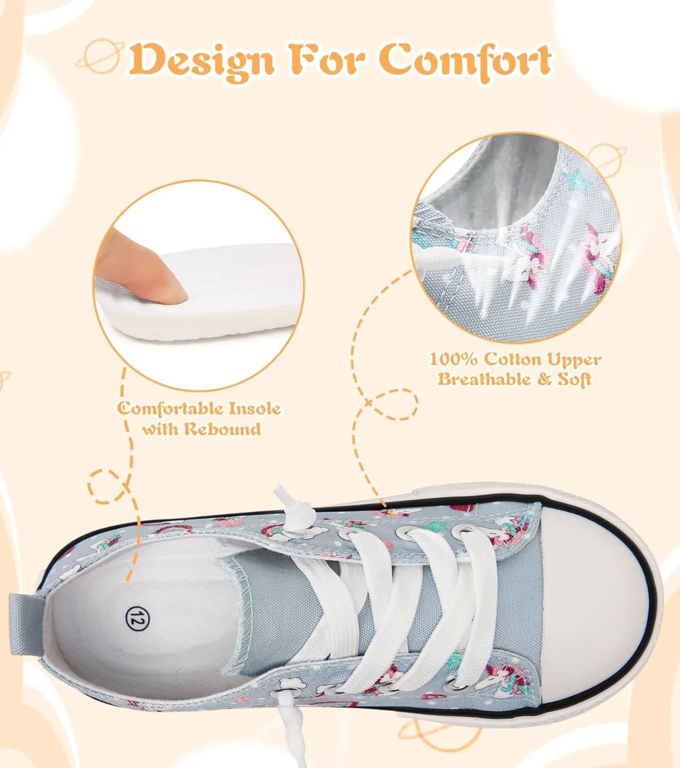 Toddler Little Kid Cushioned Canvas Shoes Slip On Sneakers Soft and Durable