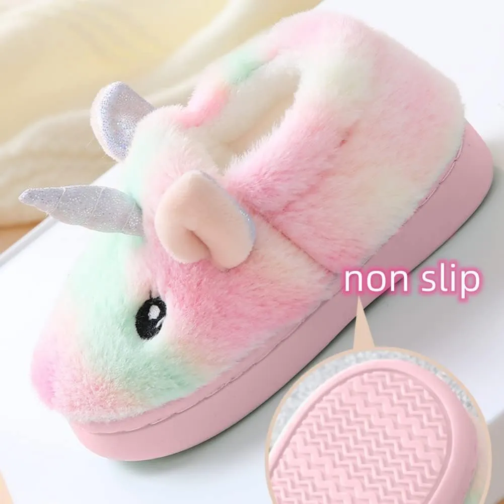 Toddler Slippers Girls Soft Plush House Shoes with Non-Slip Sole Cute Cozy Little Kids Indoor Slippers