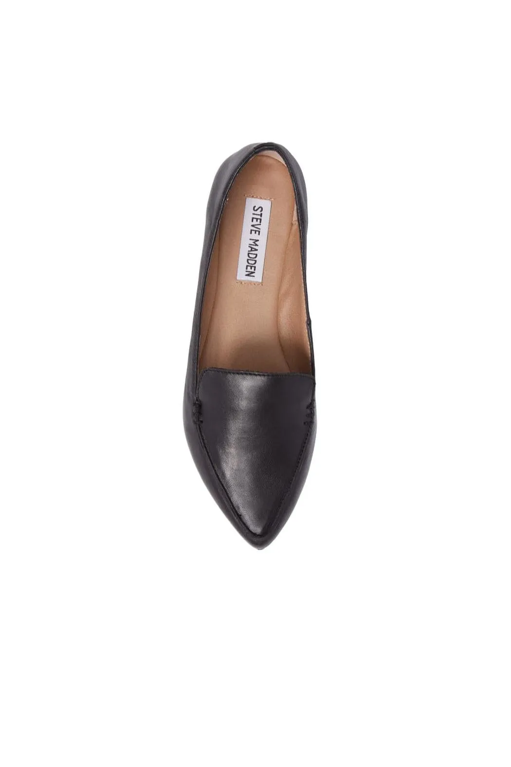 Toe Leather Madden Slip Black Loafer Steve On Pointed Flat Power-efficient Feather Closed Value-based