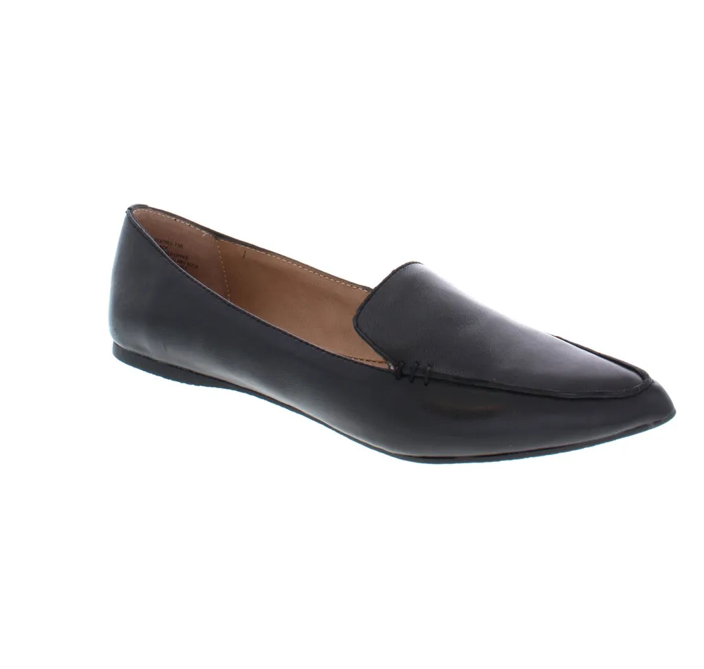 Toe Leather Madden Slip Black Loafer Steve On Pointed Flat Power-efficient Feather Closed Value-based