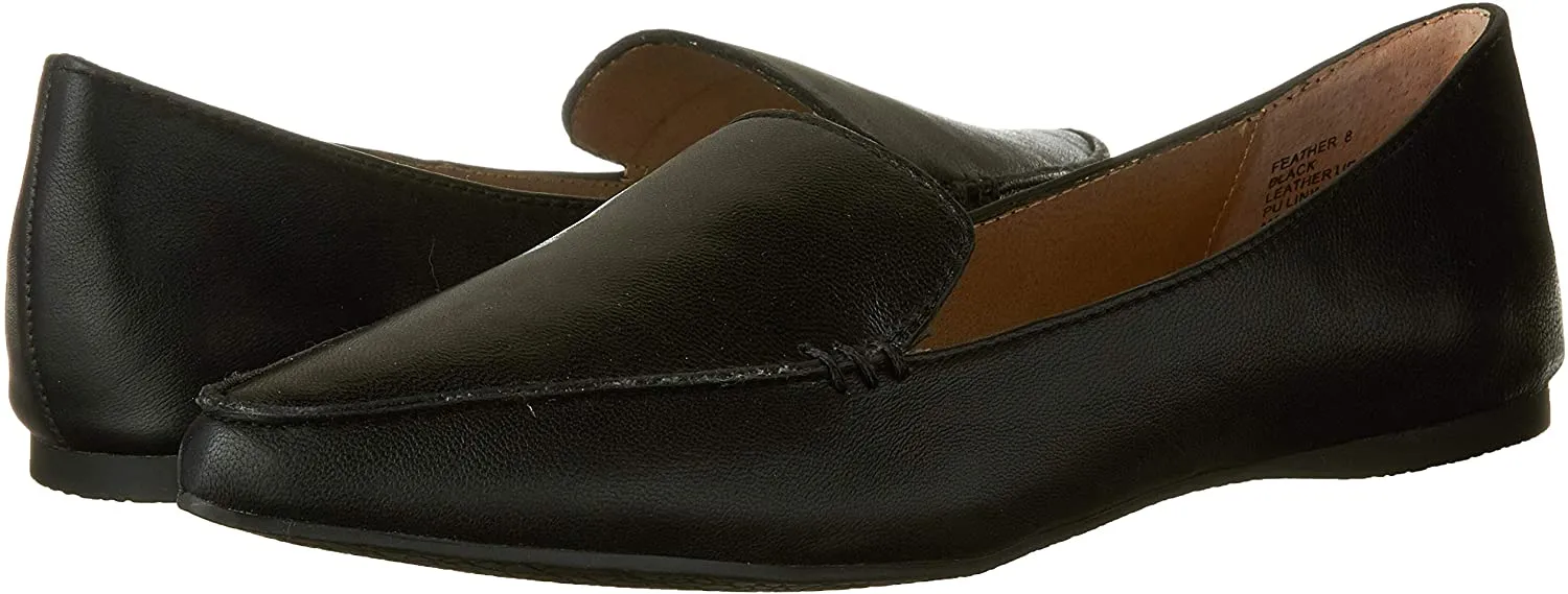 Toe Leather Madden Slip Black Loafer Steve On Pointed Flat Power-efficient Feather Closed Value-based