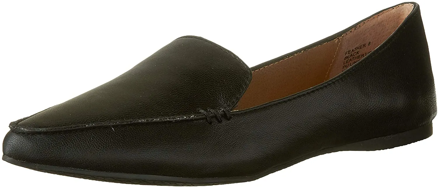 Toe Leather Madden Slip Black Loafer Steve On Pointed Flat Power-efficient Feather Closed Value-based