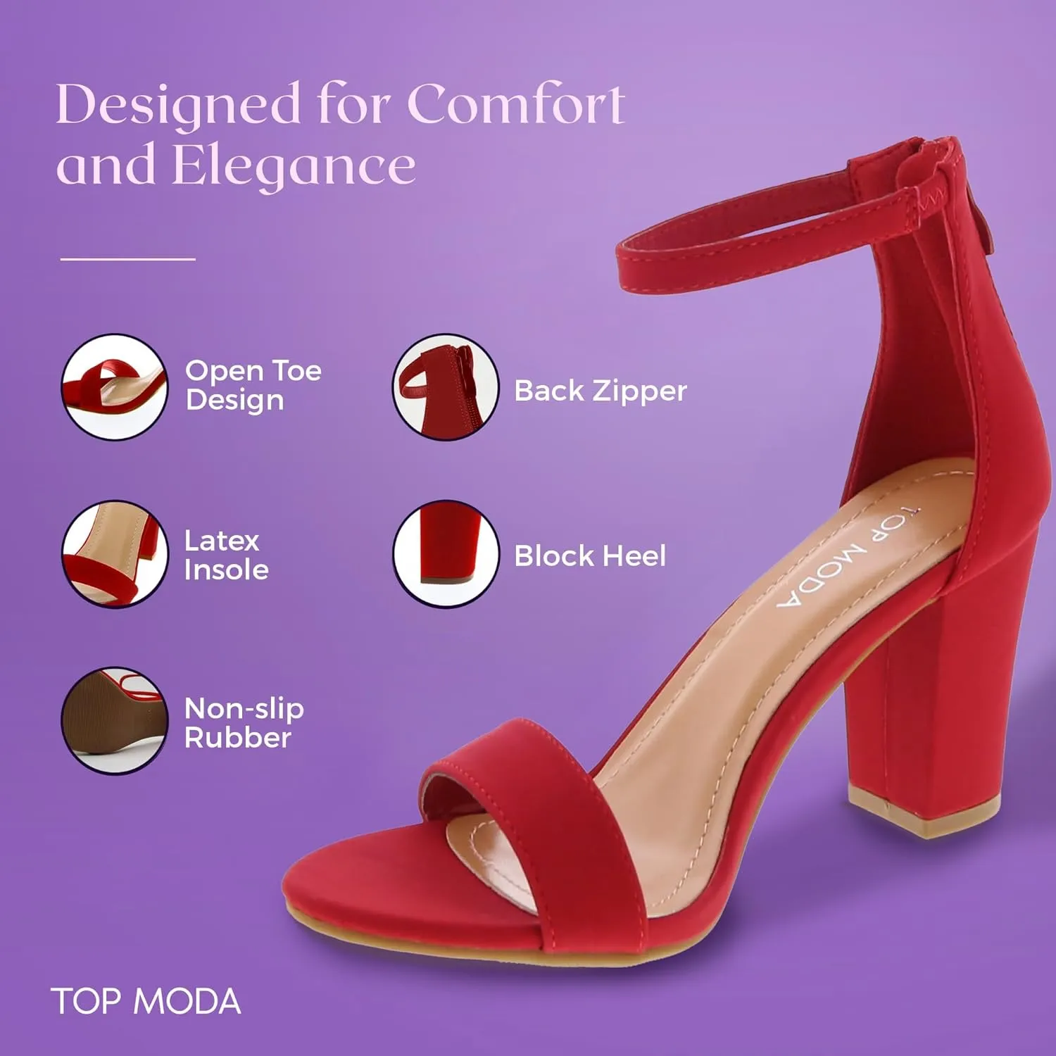 TOP MODA Hannah-1 Ankle Strap Dressy High Heel Sandal, Non-slip Sole, For Wedding, Party, Prom, Evening Wear, or Any Occasion, Sleek Style Block Heel Sandals