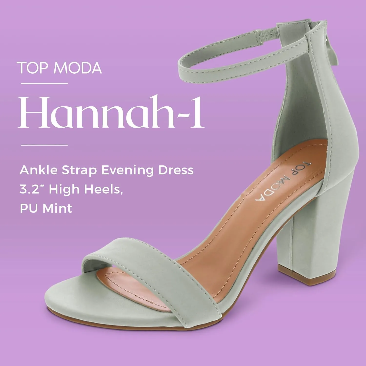 TOP MODA Hannah-1 Ankle Strap Dressy High Heel Sandal, Non-slip Sole, For Wedding, Party, Prom, Evening Wear, or Any Occasion, Sleek Style Block Heel Sandals
