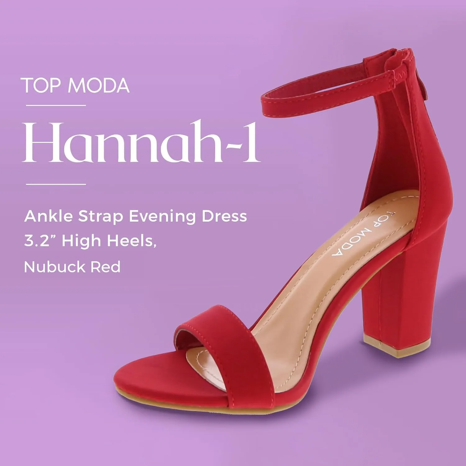 TOP MODA Hannah-1 Ankle Strap Dressy High Heel Sandal, Non-slip Sole, For Wedding, Party, Prom, Evening Wear, or Any Occasion, Sleek Style Block Heel Sandals